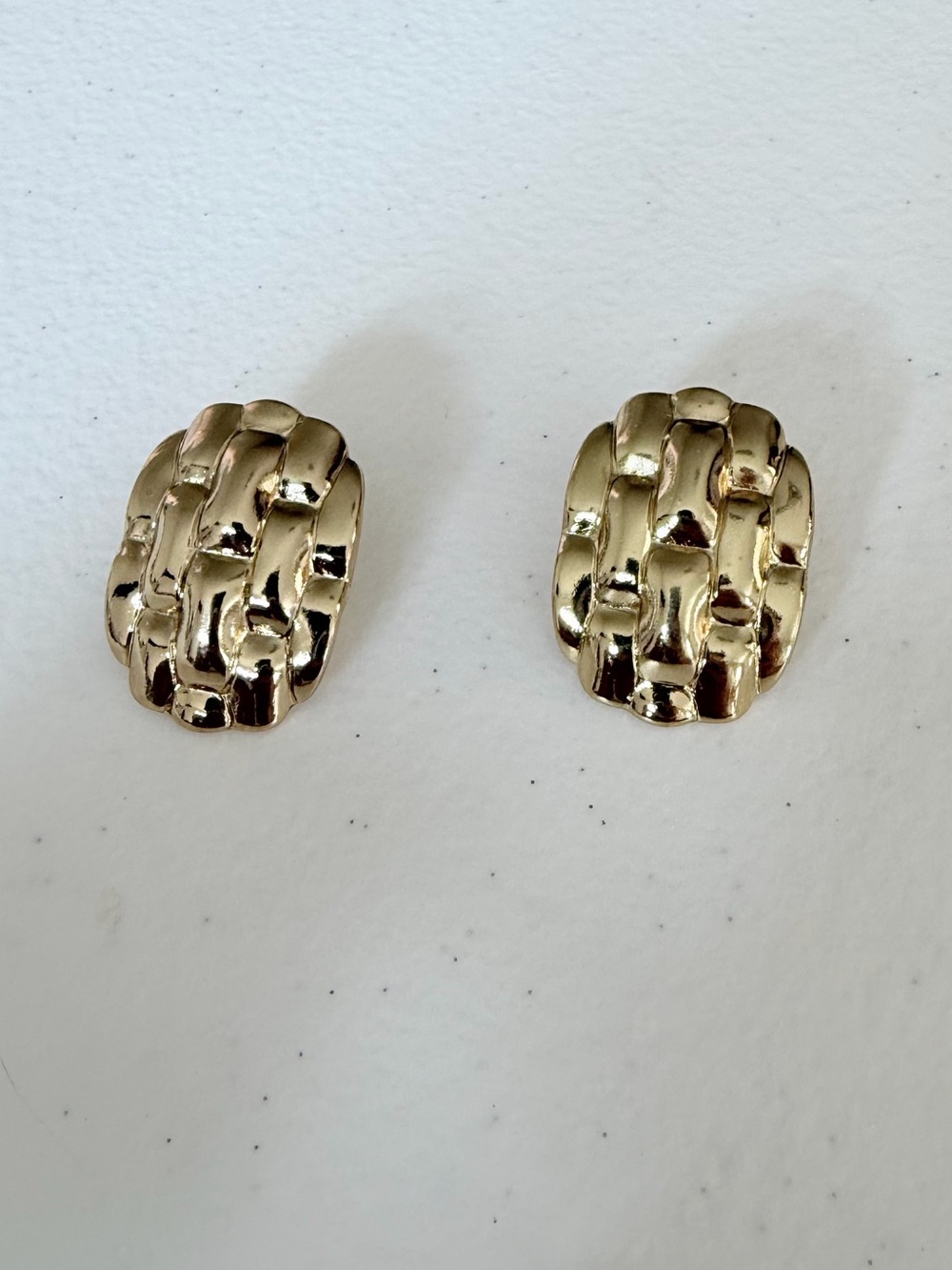 Gold Textured Hoop Stud Earrings. - Picture 6 of 7